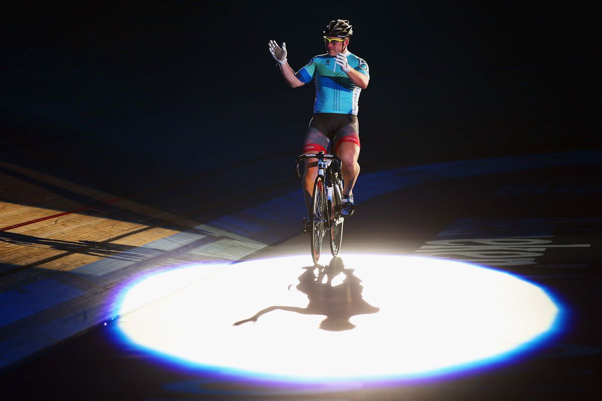 Britain's Mathew Rotherham celebrates winning the B final of the Keirin