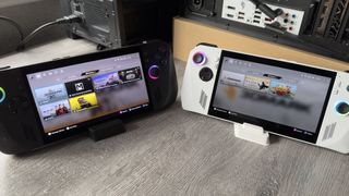 A phot of an Asus ROG Ally X handheld gaming PC next to the original Asus ROG Ally