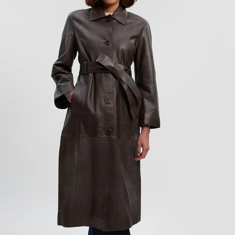 Karen Millen , Leather Collared Belted Trench Coat