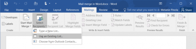 microsoft office 2016 mail merge
