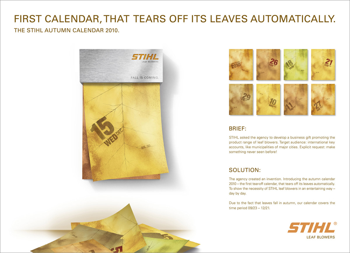 This calendar promotes the product to suppliers in an inventive way