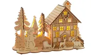 WeRChristmas Pre-Lit Wooden House Snow Reindeer Scene