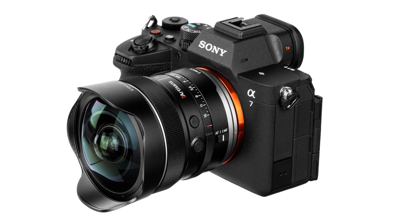 7Artisans AF 10mm f/2.5 Max mounted to a Sony camera, against a white background