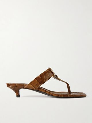 + Net Sustain the Belted Croco Flip-Flop Croc-Effect Leather Mules