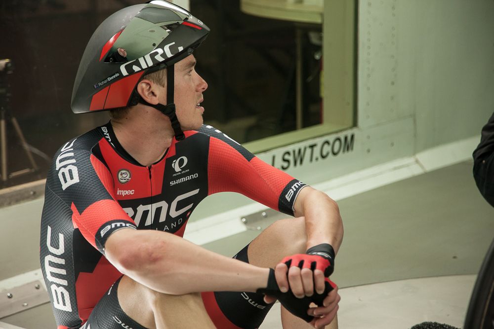 Rohan Dennis waits his turn at the San Diego Low Speed Wind Tunnel