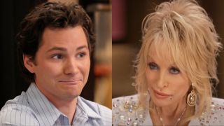 Montana Jordan and Dolly Parton split image