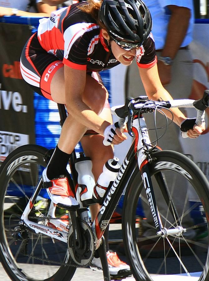 Lindsay Bayer (unattached) with 2 laps left, took a flyer to push her advantage