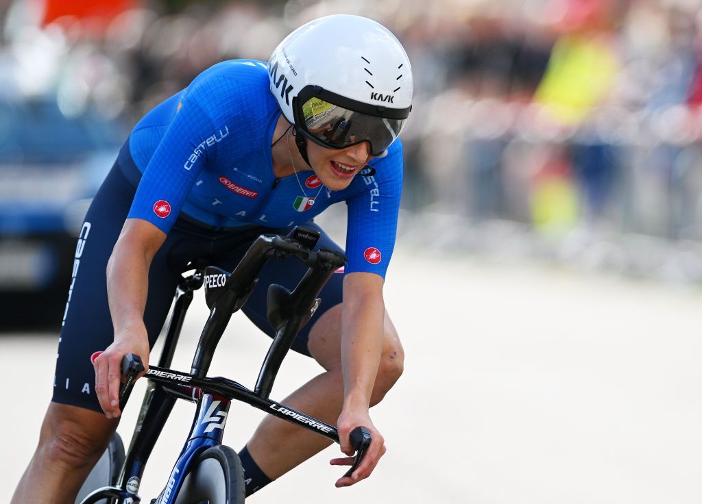 HASSELT BELGIUM SEPTEMBER 11 Vittoria Guazzini of Team Italy sprints during the 30th UEC Road Cycling European Championships 2024 Womens Elite Individual Time Trial a 313km from HeusdenZolder to Hasselt UCIWWT on September 11 2024 in Hasselt Belgium Photo by Luc ClaessenGetty Images