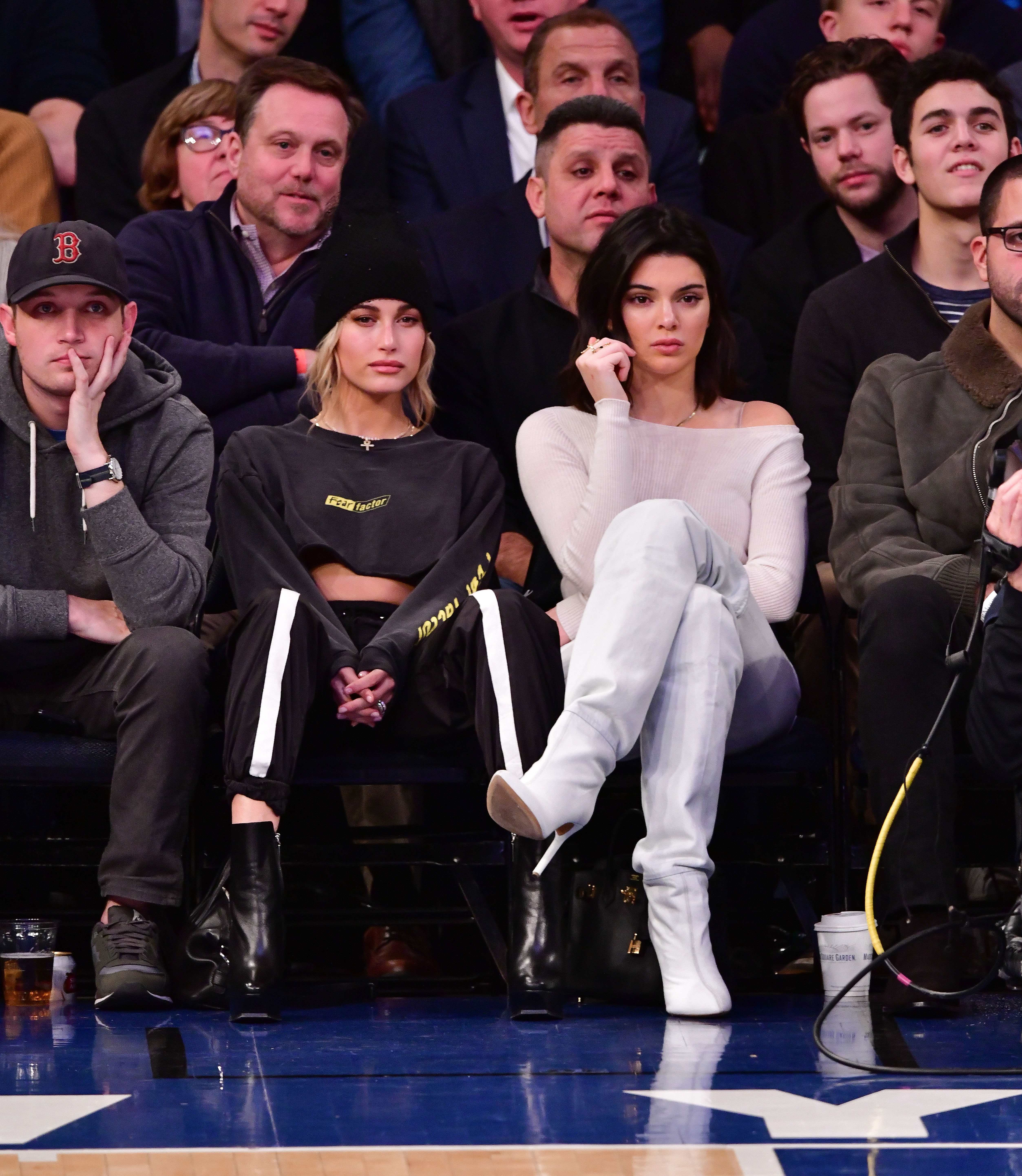 Hailey Bieber and Kendall Jenner's courtside style at a New York Knicks game in Nov 2017
