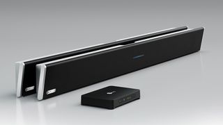 The new Nureva HDL410 sound system, shown here in the black model, for large rooms.