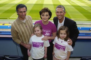 Jose Mourinho, Cherie Blair and Gary Lineker poses with children from the CLIC Sargent charity as Chelsea annouce their involvement in the CLIC Sargent cancer charity, at Stamford Bridge in 2005.
