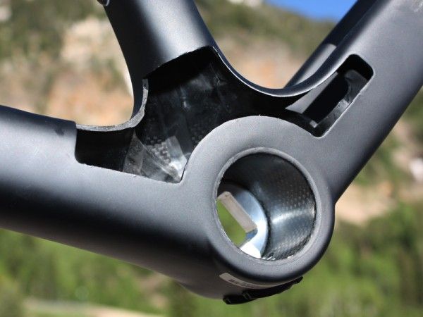 Internal ribs inside the head tube help prevent the thin frame walls from deflecting under load.