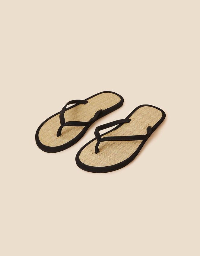 Plain Seagrass Flip Flops Black