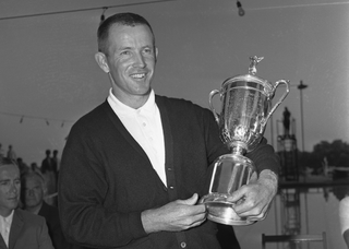 Gene Littler holding the US Open trophy