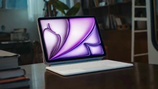 iPad Air M4 on white Magic keyboard on table