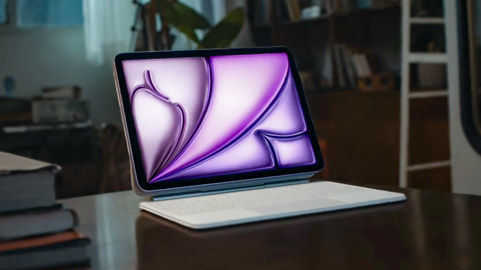 iPad Air M4 on white Magic keyboard on table