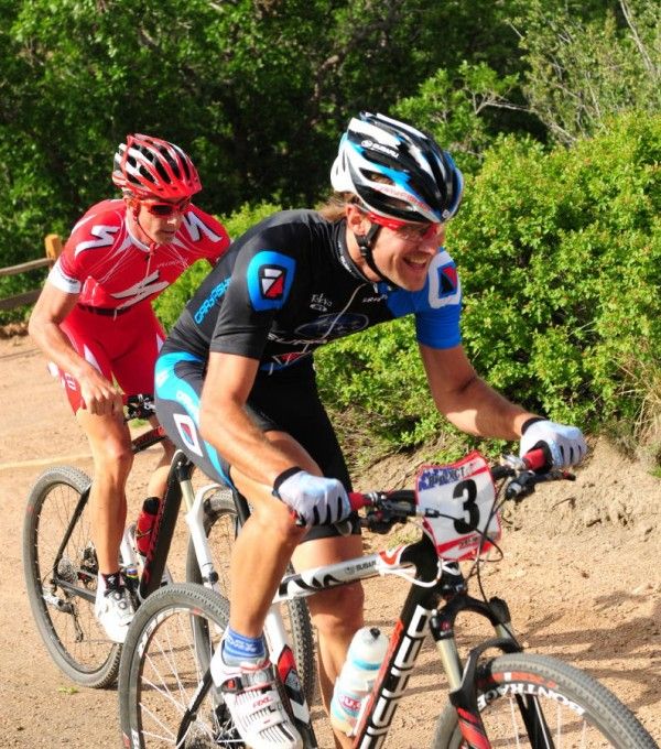 Jeremy Horgan-Kobelski (Gary Fisher /Subaru) leads Todd Wells on a climb.