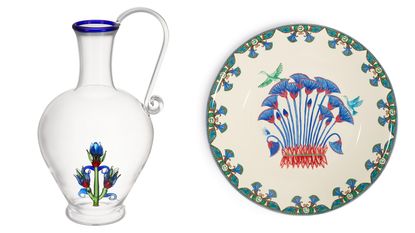Glass pitcher and plate