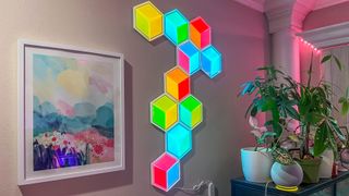 Govee Glide Hexagon Light Panels Ultra in the author's living room during testing