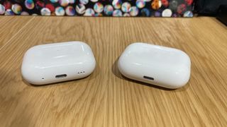AirPods Pro and AirPods Pro 2 charging cases side by side