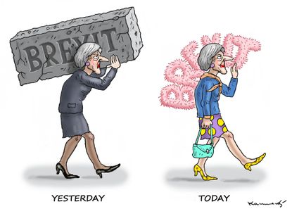 Political cartoon U.S. Theresa May hard soft brexit