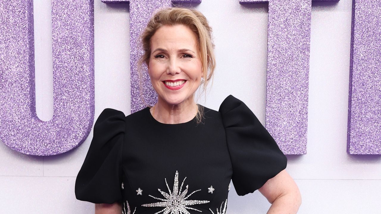 Sally Phillips, wearing a black star print dress, attends the Australian premiere of &quot;Bridget Jones: Mad About The Boy&quot; 