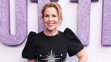 Sally Phillips, wearing a black star print dress, attends the Australian premiere of "Bridget Jones: Mad About The Boy" 