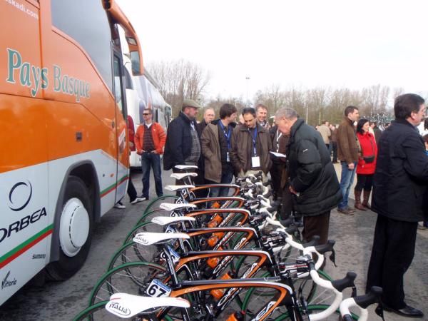 Euskaltel's fleet of Orbeas lined up and ready for their pilots