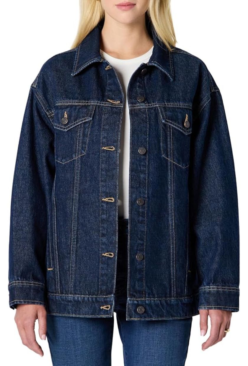 Amazon Essentials, Amazon Essentials Women's Denim Trucker Jacket With Pockets, Dark Midnight Wash, M
