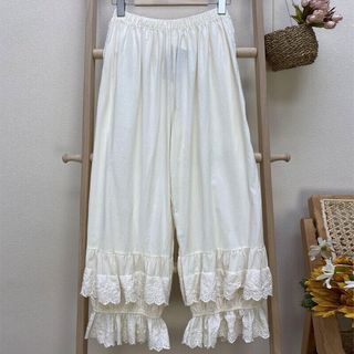 Women Cotton Bloomers Pants Layered Lace Trim Loose Princess Casual Trouser Uk