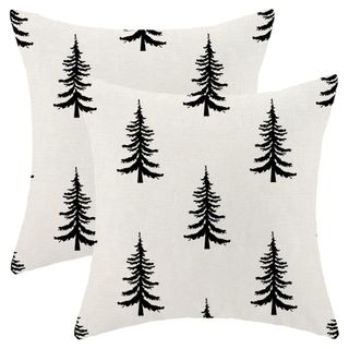 White pillow covers with black Christmas trees