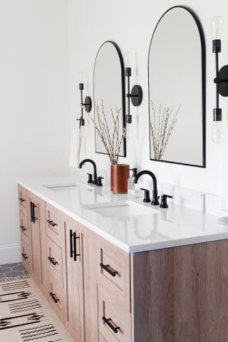 Ikea bathroom hacks with oak double vanity and unit