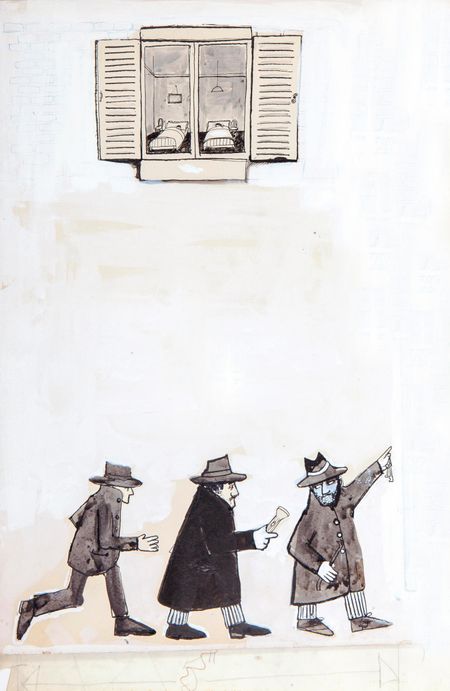 The gangsters from Chitty Chitty Bang Bang. Artwork by John Burningham. Credit: The Ian Fleming Estate 1961. Artwork reproduced with the permission of Ian Fleming Publications Ltd and The Ian Fleming Estate