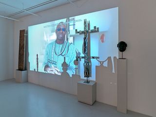 Projection showing interviews from people around the world