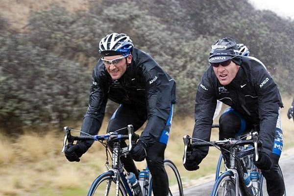 Discovery Channel's newest stars head out on a wet training ride