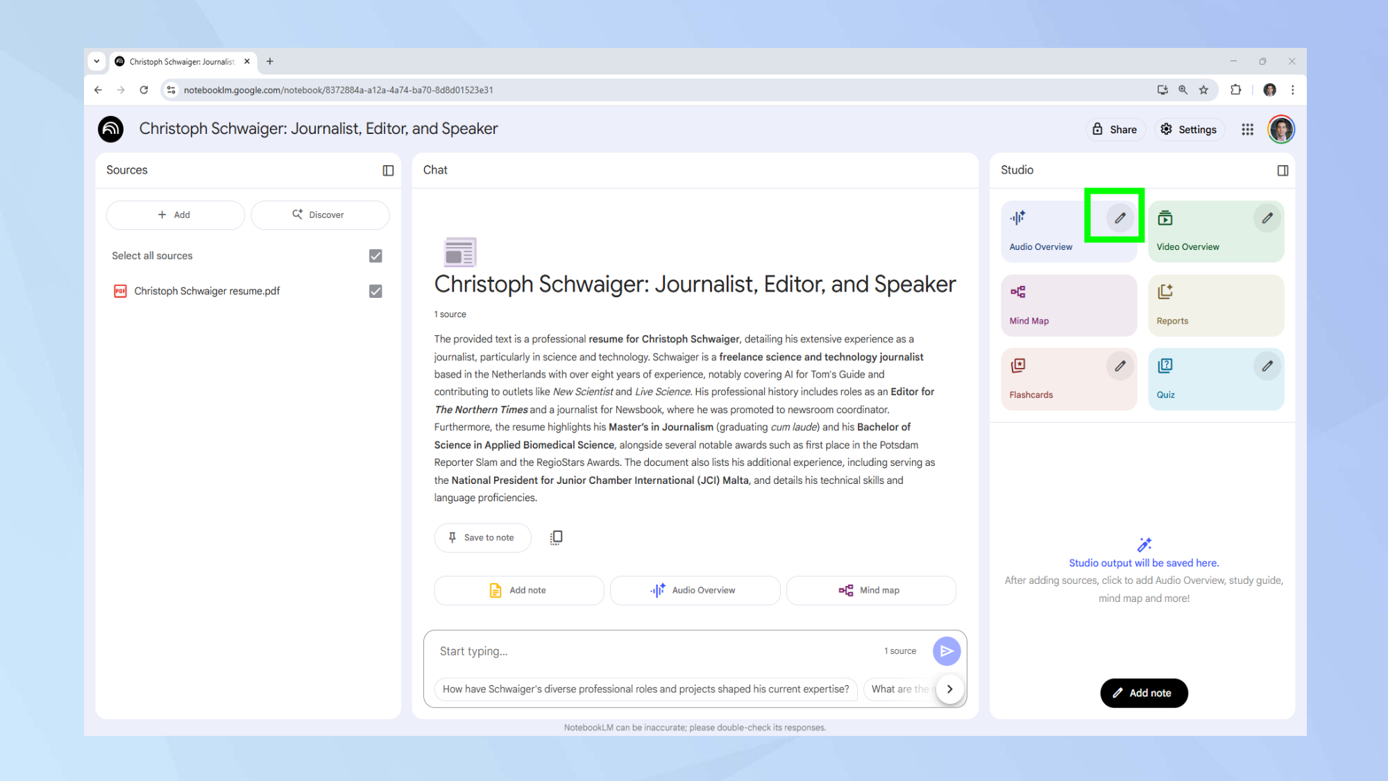 NotebookLM customize your Audio Overview