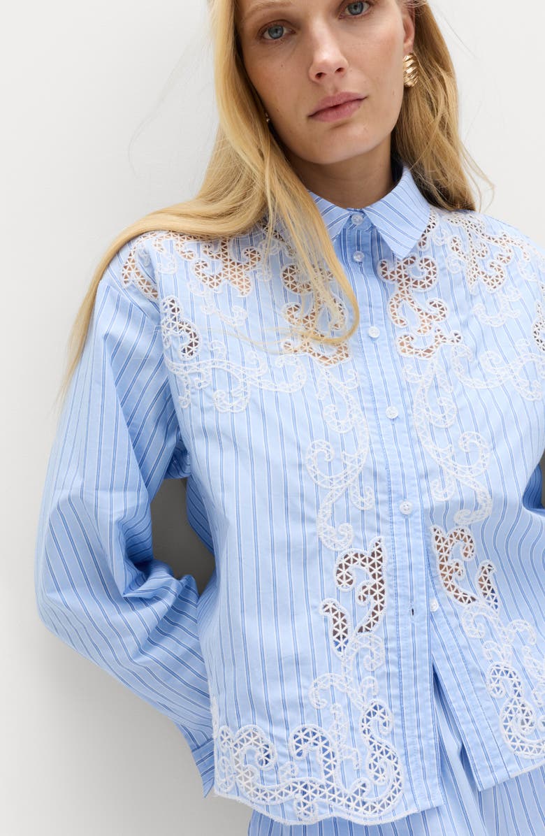 Stripe Embroidered Button-Up Shirt