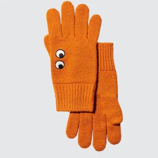 orange gloves with embroidered eye design