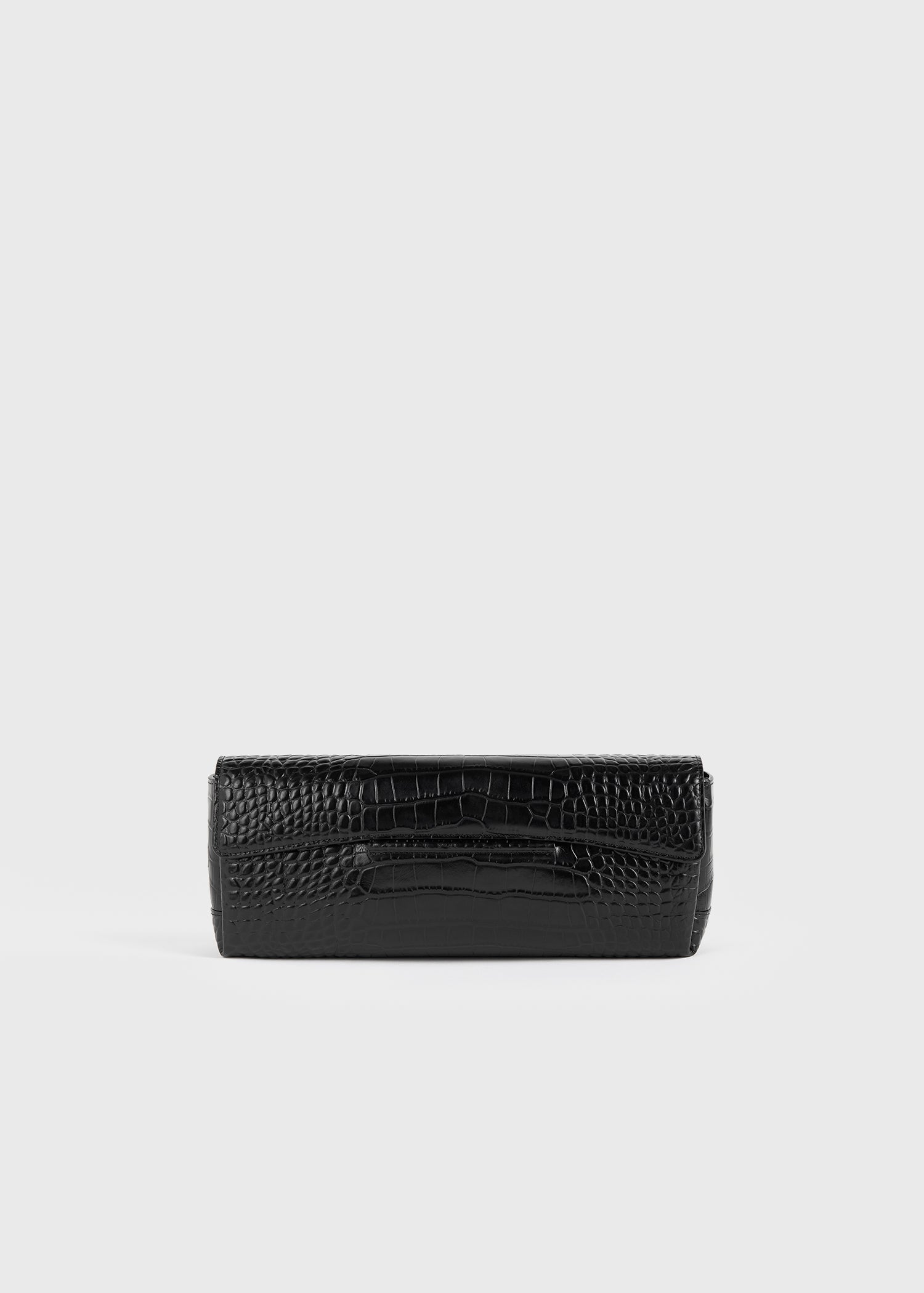 Soft Croco-Embossed T-Clutch Black