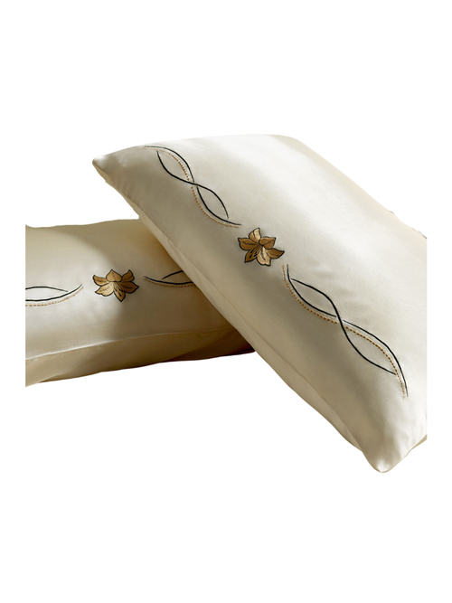 Silk Pillowcases With Lily Embroidery, Set of 2