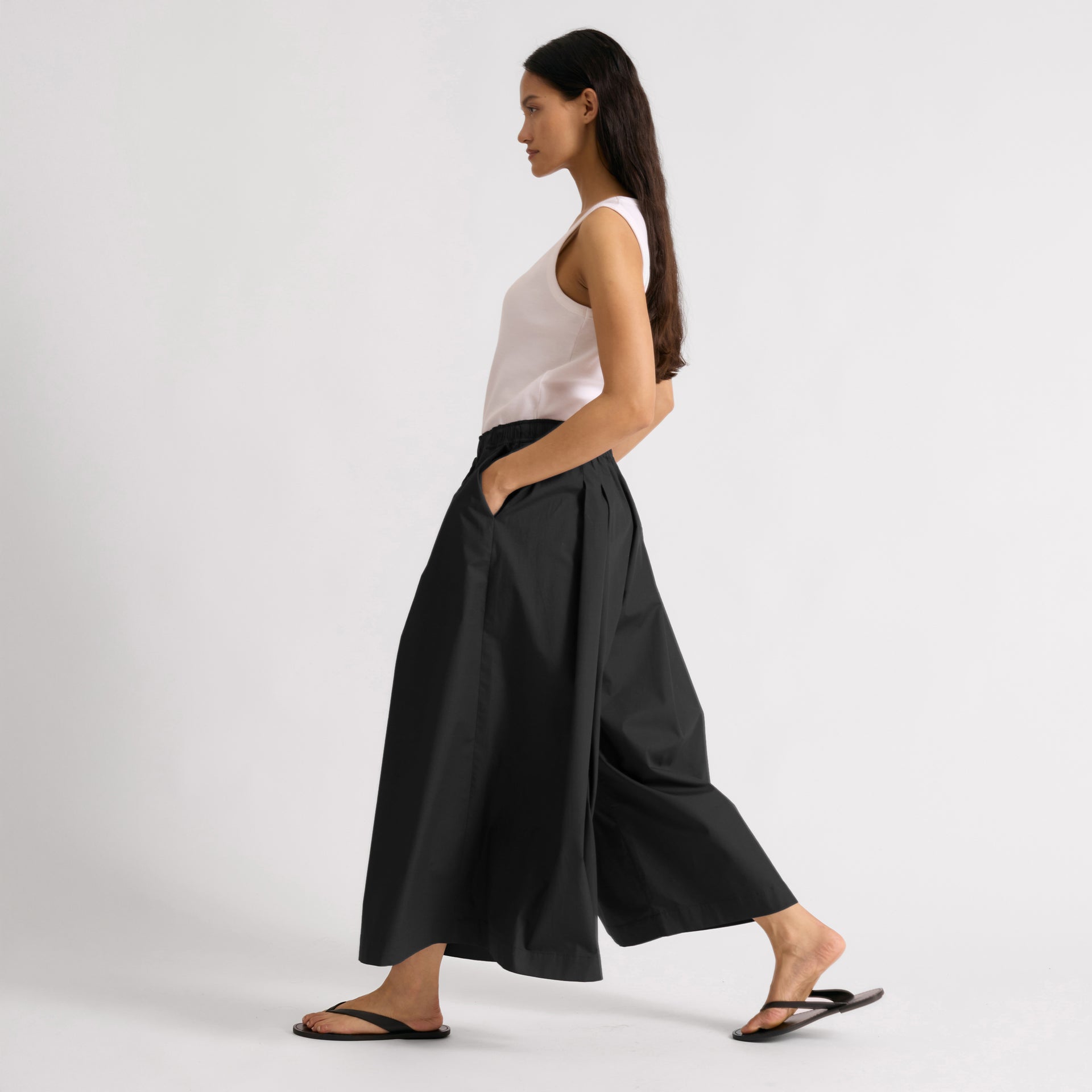 Black Cotton Wide Culottes - Black / 8