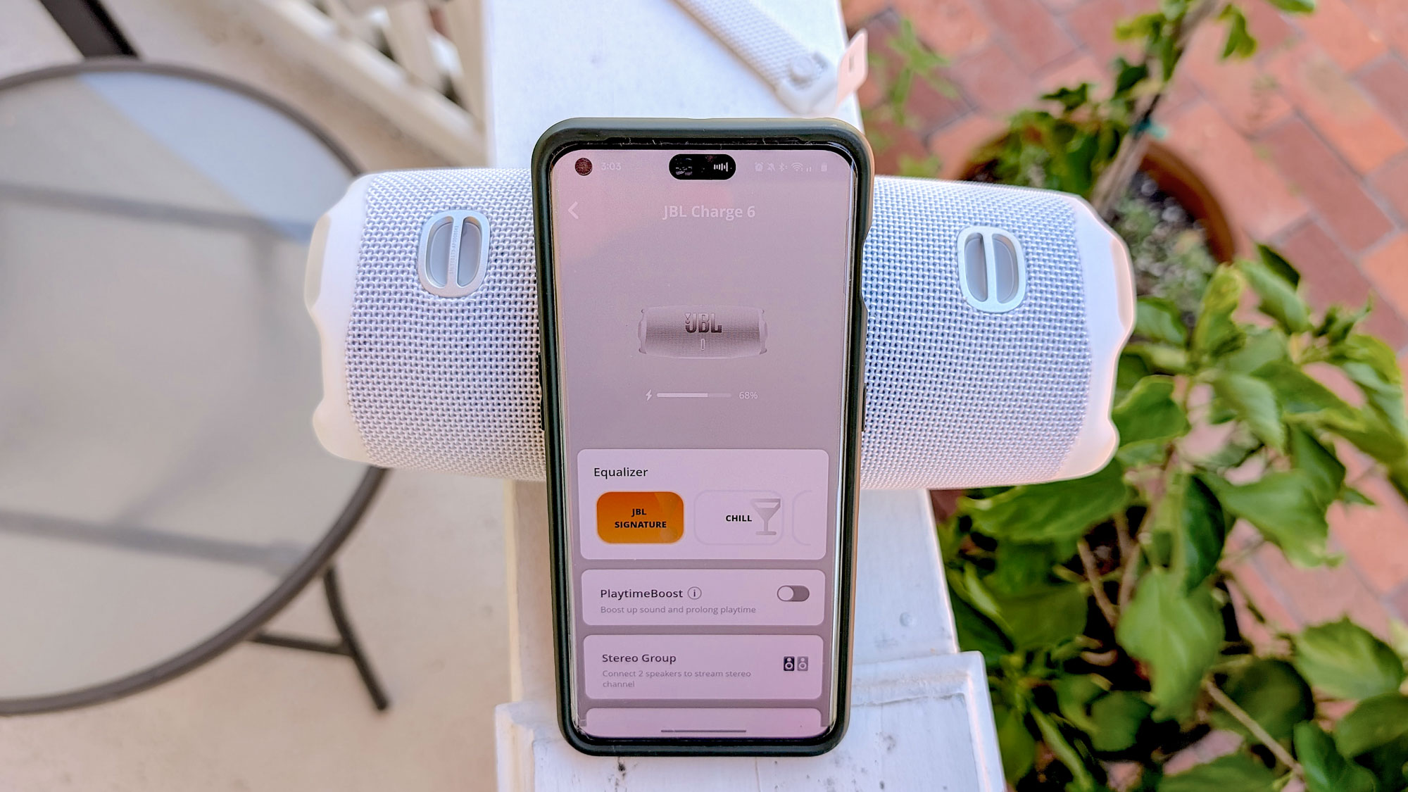 The JBL Charge 6 near the pool.