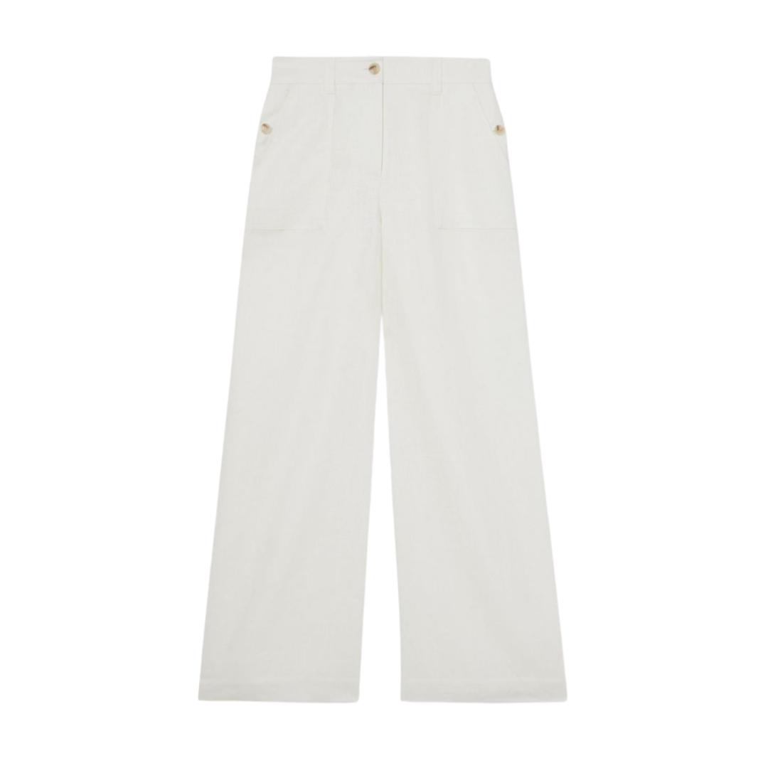 Reiss, Linen Wide Leg Trousers in White
