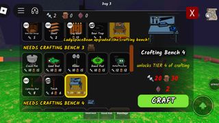 The crafting menu in 99 Nights in the Forest