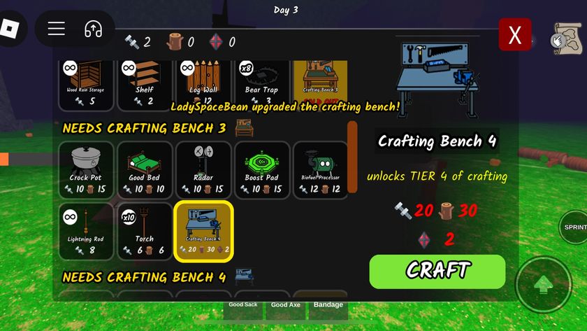 The crafting menu in 99 Nights in the Forest