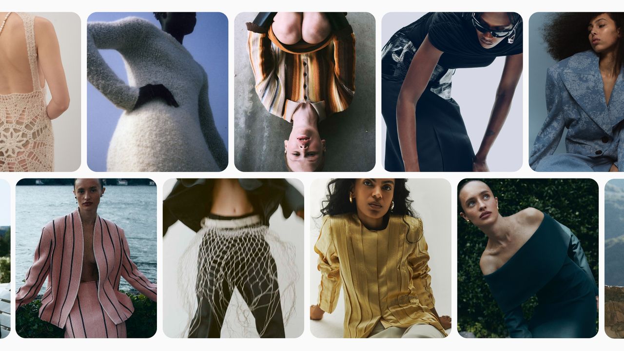 A collage of lookbook photos from the brands Abadia, Karen Arcanjo, Michelle Rhee, Sloan, Skarule, A.M.G., and Uni Form.