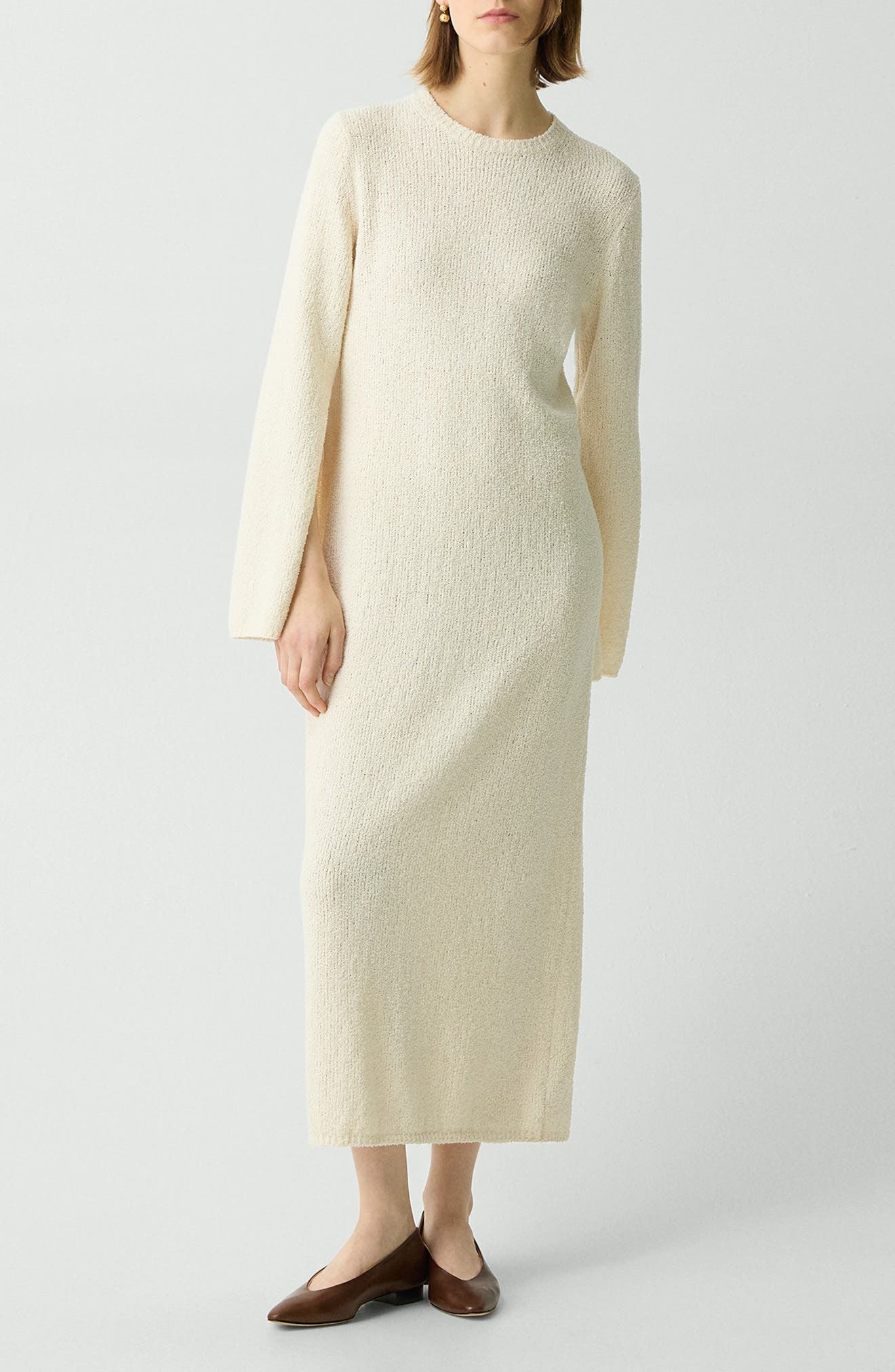 Long Sleeve Organic Cotton Blend Bouclé Sweater Dress