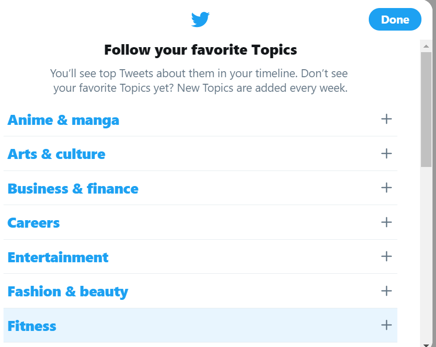 The Topics available on Twitter in India 