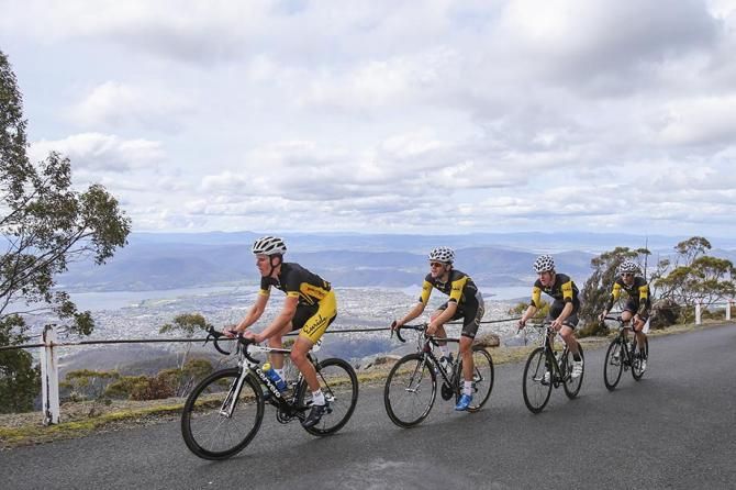 Euride Racing with Mark O'Brien leading up the climb.