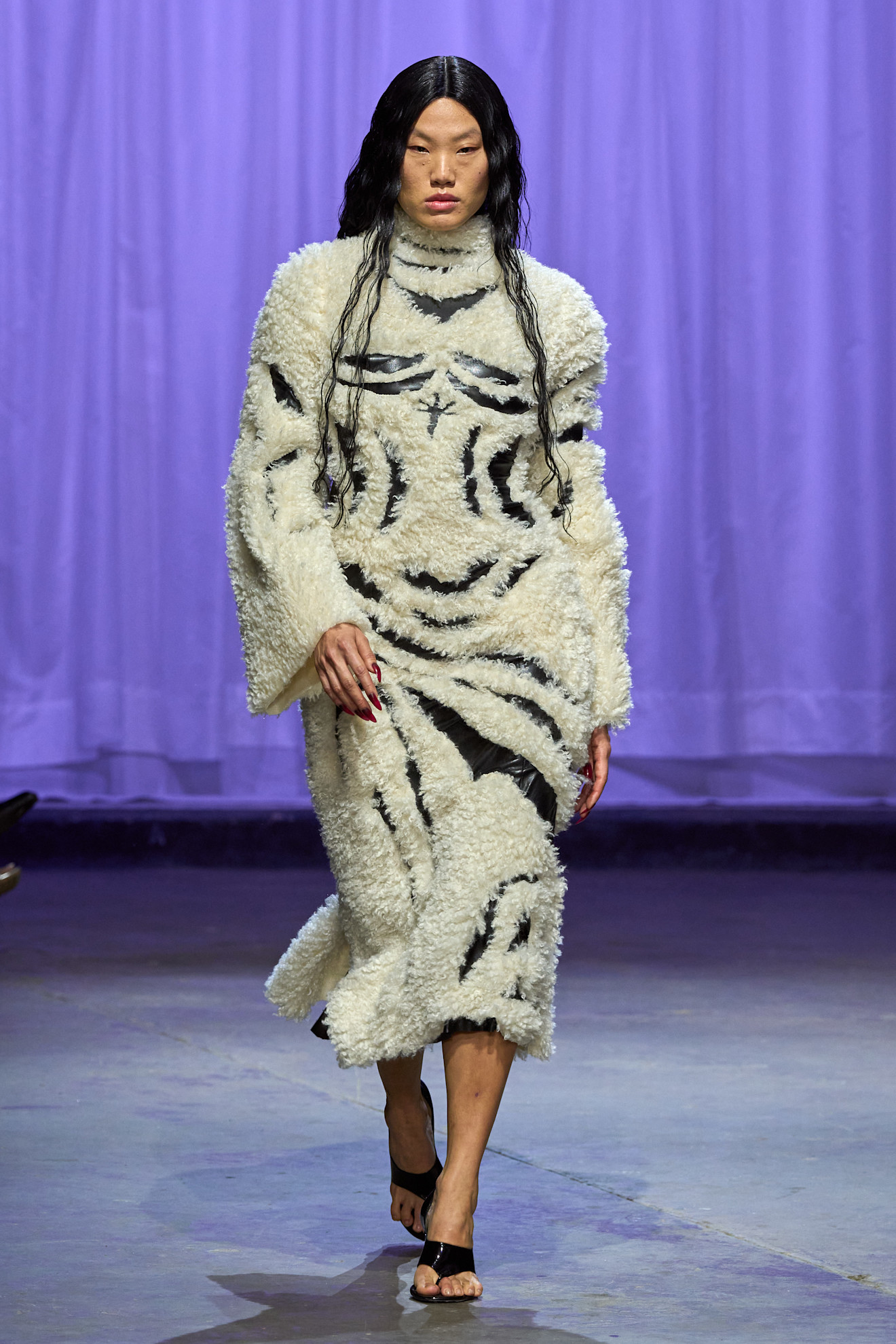A model wore Cardi B's coat on the Di Petsa Fall 2025 runway